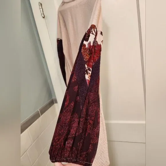 Free People Rose Pink Sweater with Floral Sleeves - Picture 4 of 13